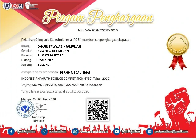 Gold Medal Indonesian Youth Science Competition (IYSC) 2020