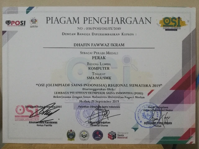 Silver Medal Olimpiade Sains Indonesia (OSI) 2019