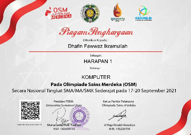 4th Runner Up of Olimpiade Sains Merdeka (OSM) 2021